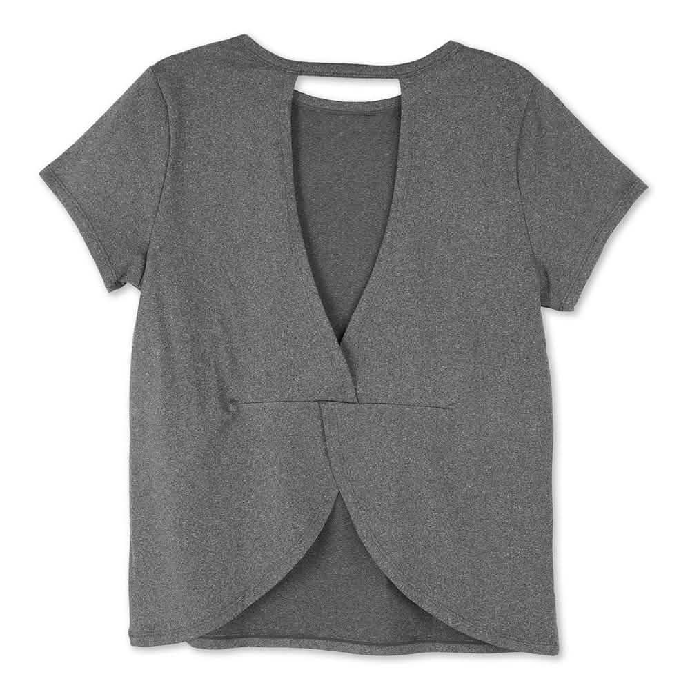 Damen Kurzarm Crisscross Offener Rücken Einfarbiges T-Shirt Bluse