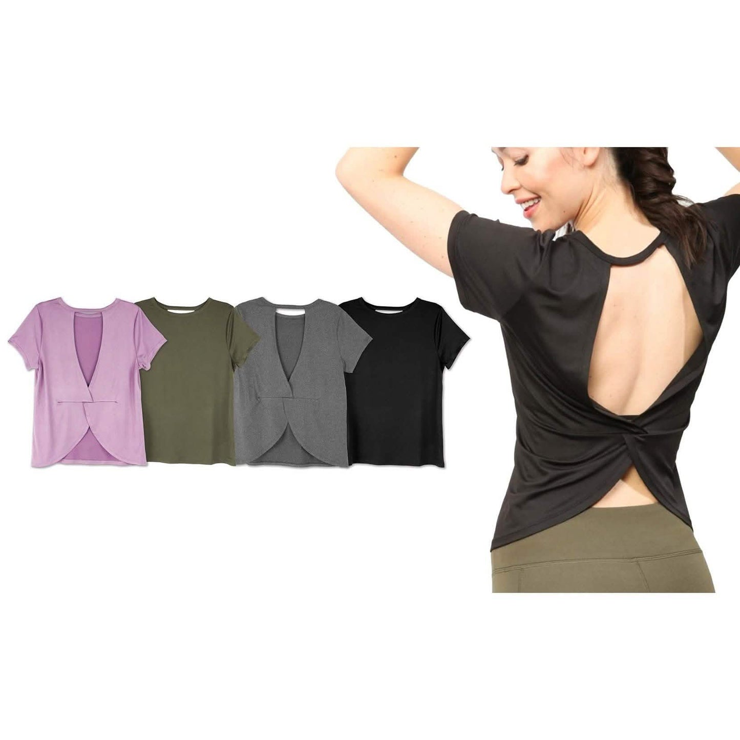 Damen Kurzarm Crisscross Offener Rücken Einfarbiges T-Shirt Bluse