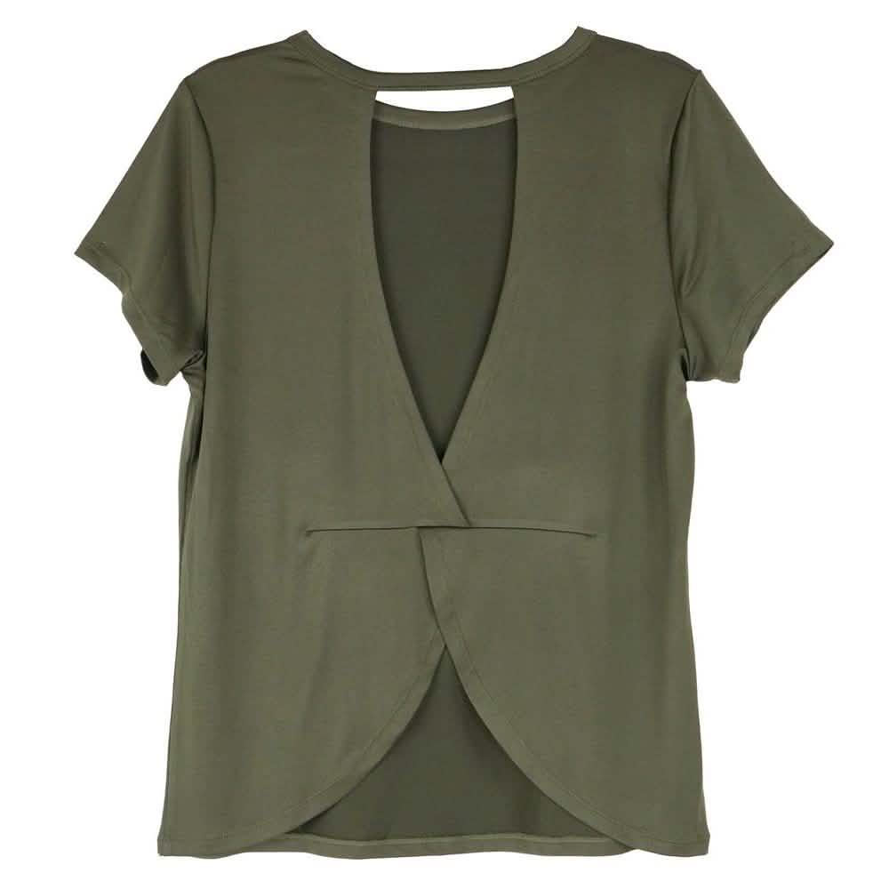 Damen Kurzarm Crisscross Offener Rücken Einfarbiges T-Shirt Bluse