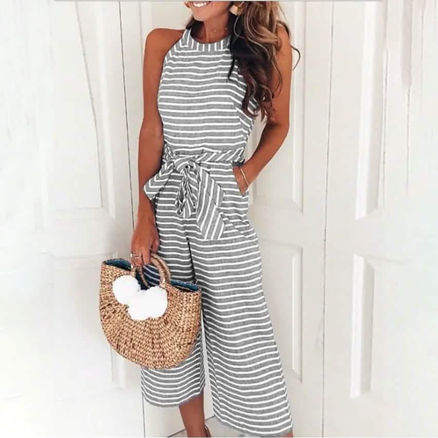 Damen Jumpsuit, Einfarbig, Rundhals, Lässig