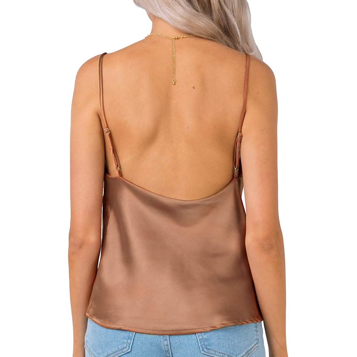 Damen-Spaghettiträger-V-Ausschnitt-Satin-Trägerkleid
