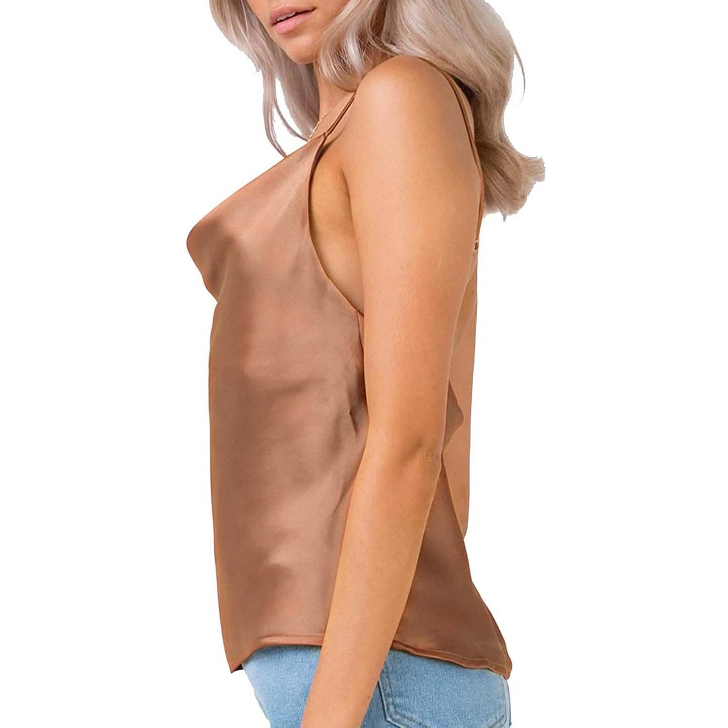 Damen-Spaghettiträger-V-Ausschnitt-Satin-Trägerkleid