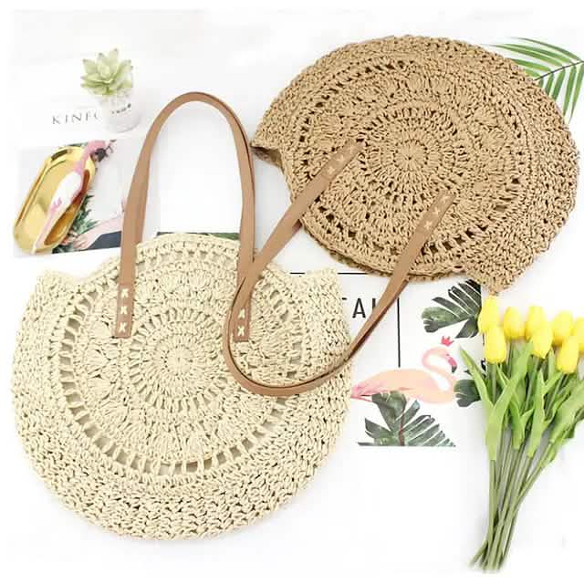 Damen Stroh-Einkaufstasche im Boho-Stil