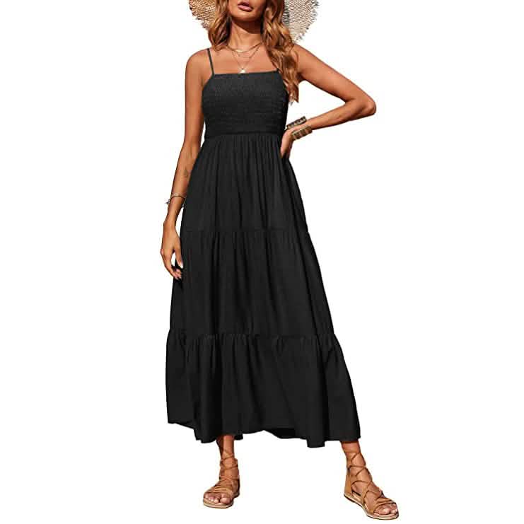 Damen Sommer Boho Ärmelloses Maxikleid