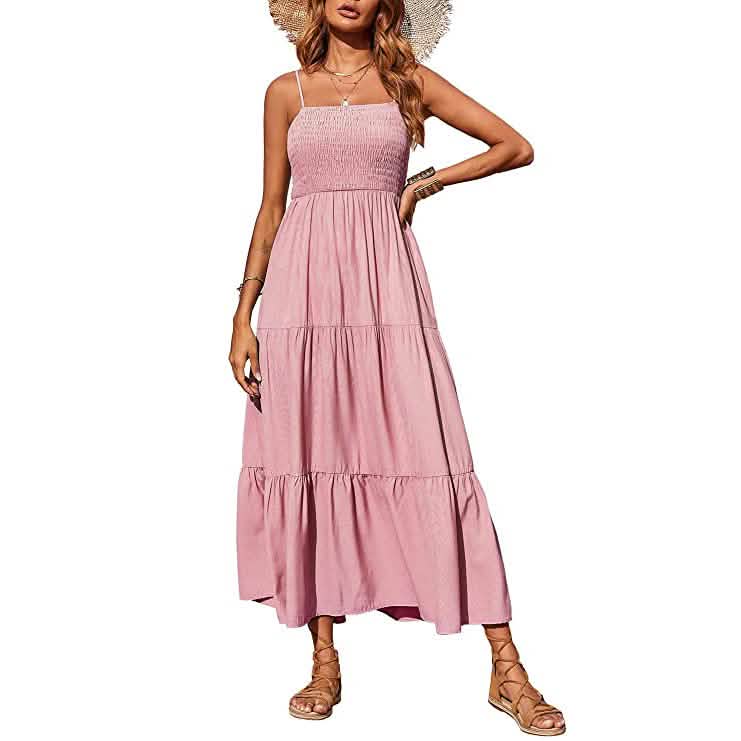 Damen Sommer Boho Ärmelloses Maxikleid