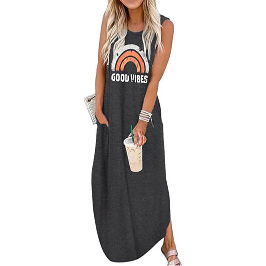 Damen Sommer Hawaiian Good Vibes Strand Freizeitkleid