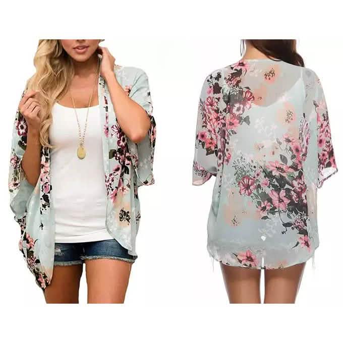 Damen Sommer Kimono Cardigan Überwurf mit Leoparden- und Blumenmuster