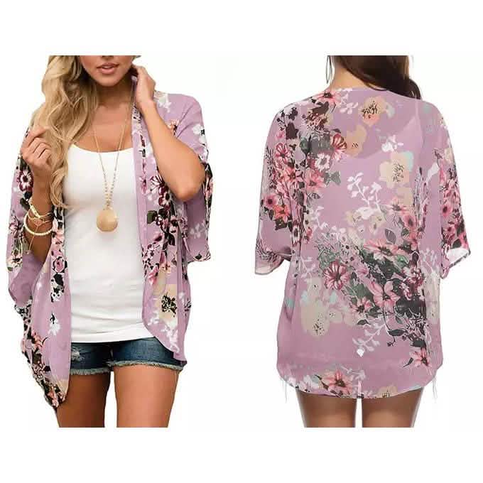 Damen Sommer Kimono Cardigan Überwurf mit Leoparden- und Blumenmuster
