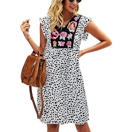 Damen Sommer Leoparden V-Ausschnitt Boho-Kleid