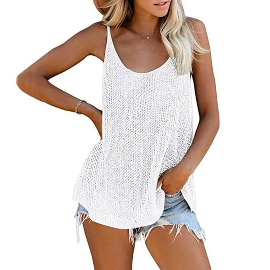 Damen Sommer Scoop Neck Strick Cami Tank Tops