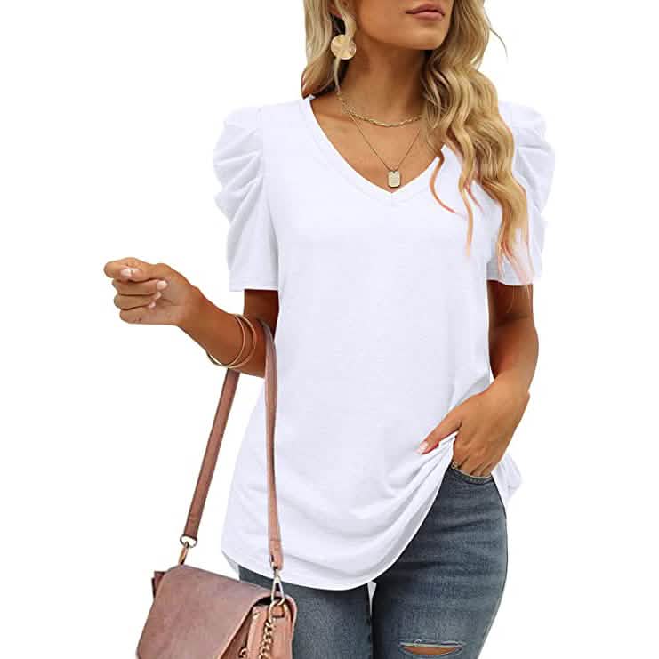 Damen Sommer V-Ausschnitt Freizeit-T-Shirt
