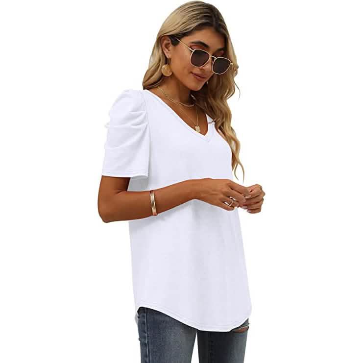 Damen Sommer V-Ausschnitt Freizeit-T-Shirt