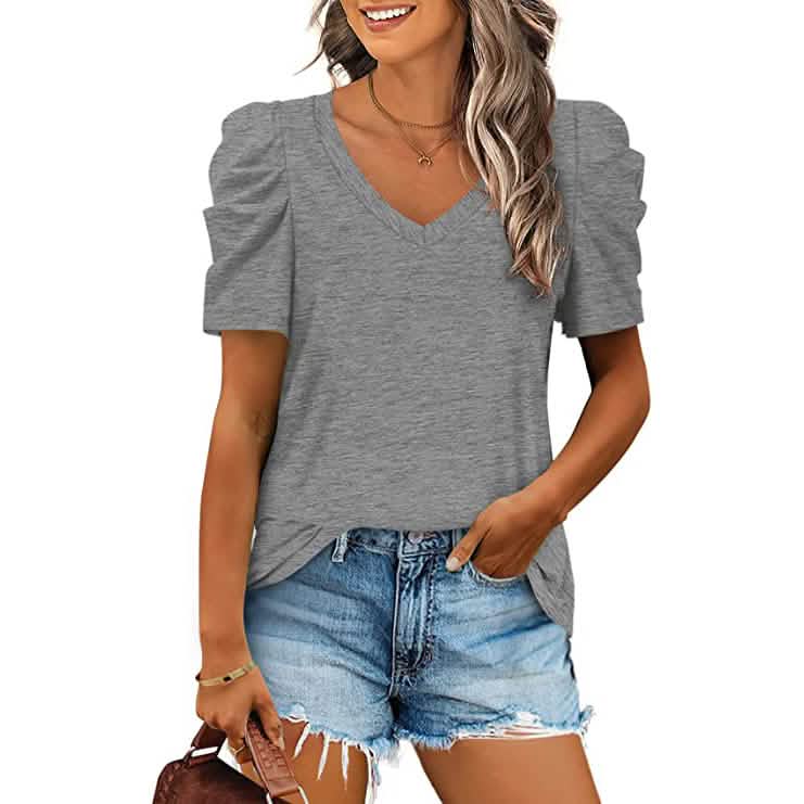 Damen Sommer V-Ausschnitt Freizeit-T-Shirt