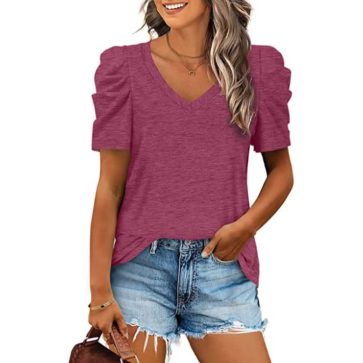 Damen Sommer V-Ausschnitt Freizeit-T-Shirt