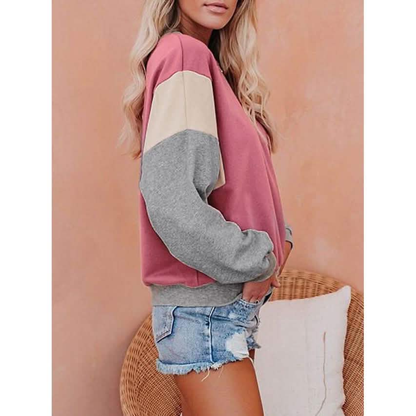 Damen-Sweatshirt, Pullover, Color-Block-Patchwork