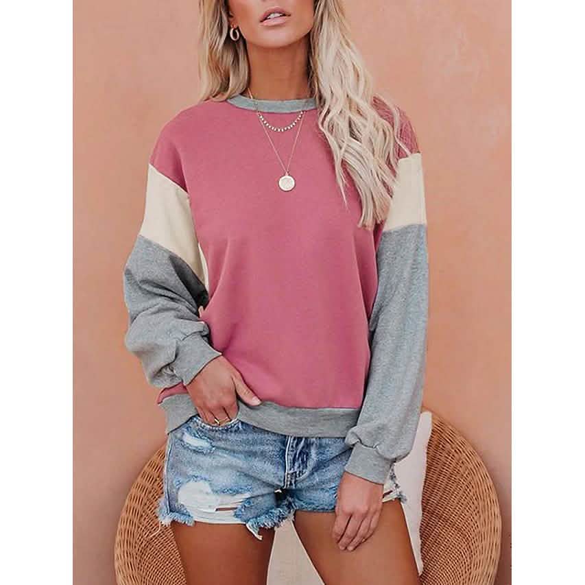 Damen-Sweatshirt, Pullover, Color-Block-Patchwork