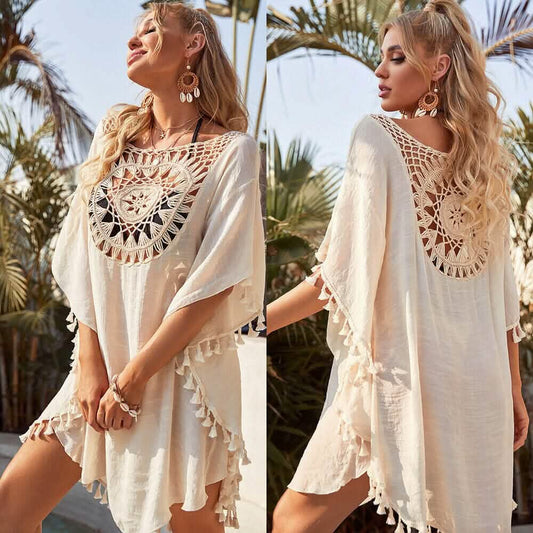 Damen-Badebekleidung Strandkleid Quasten-Print Loch