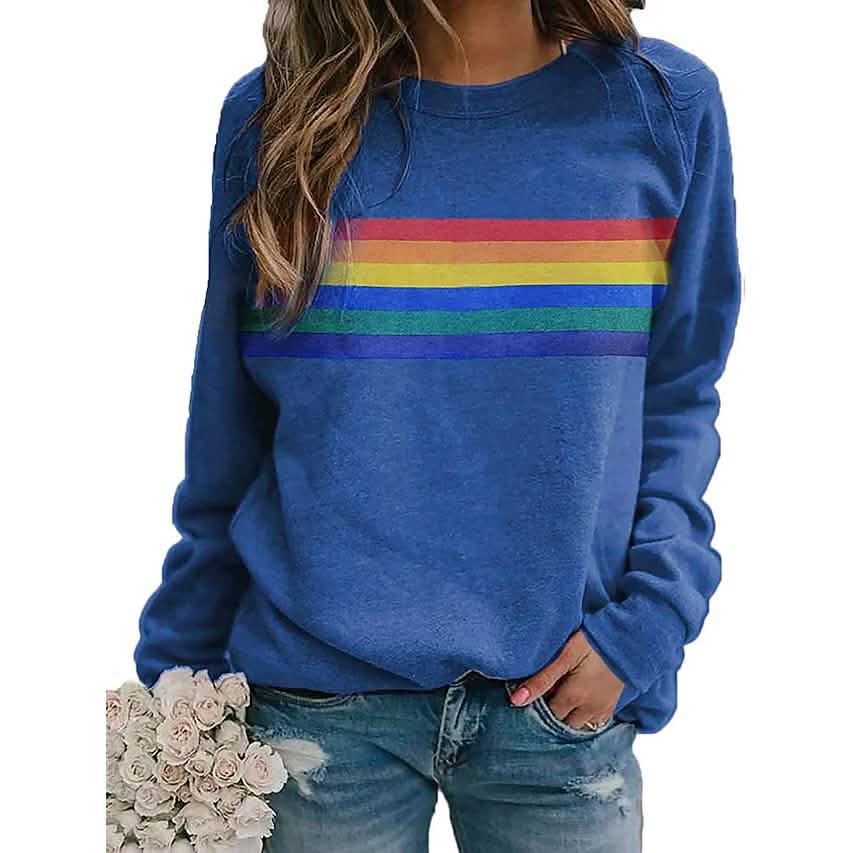 Damen T-Shirt Regenbogen Grafik Langarm Rundhals Oberteile