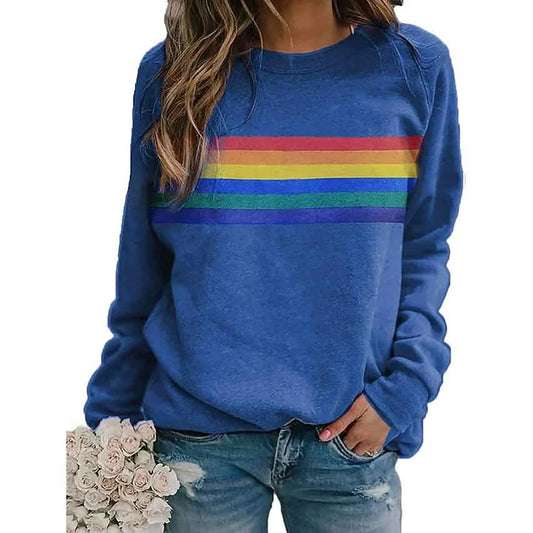 Damen T-Shirt Regenbogen Grafik Langarm Rundhals Oberteile