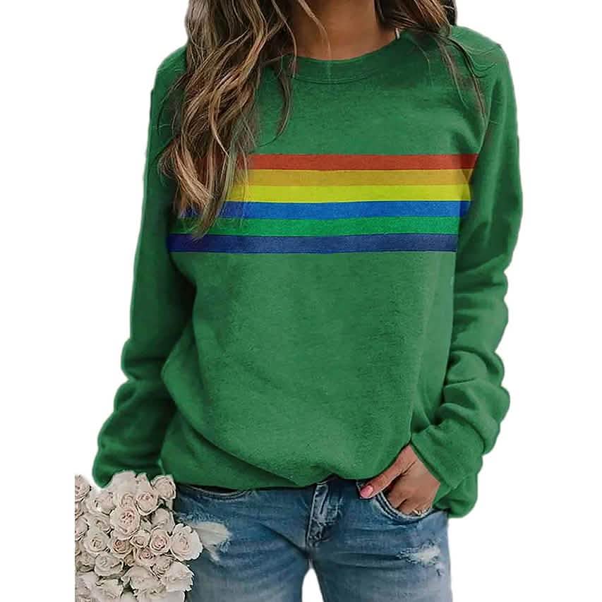 Damen T-Shirt Regenbogen Grafik Langarm Rundhals Oberteile