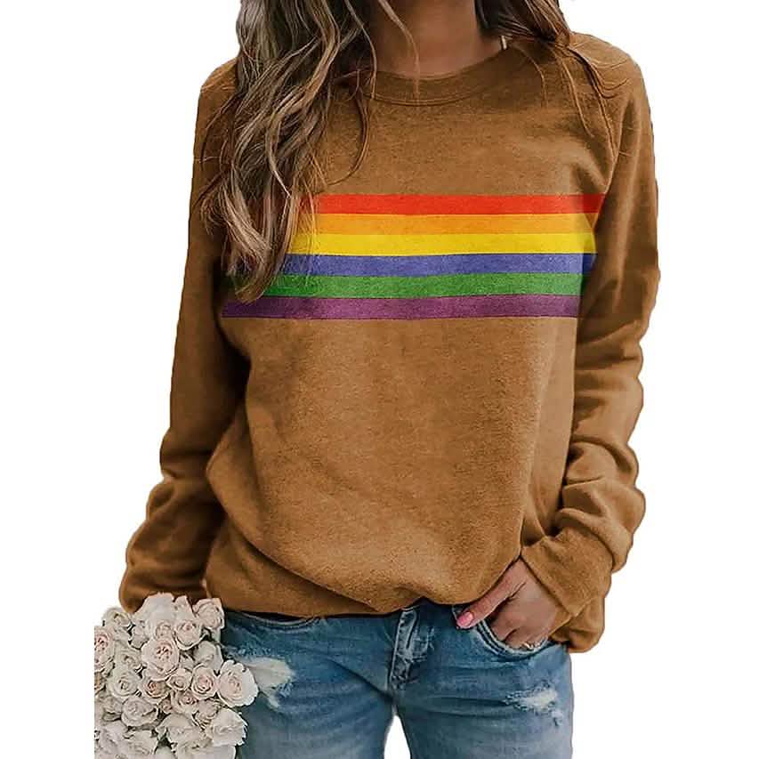 Damen T-Shirt Regenbogen Grafik Langarm Rundhals Oberteile