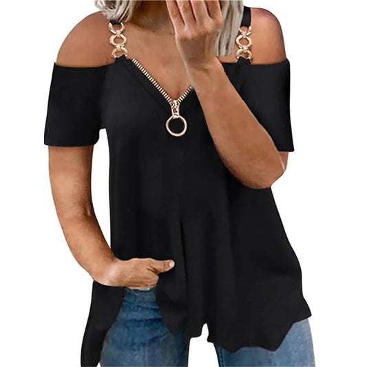 Damen Reißverschluss Crew Neck Top in großen Größen mit figurbetontem Schnitt