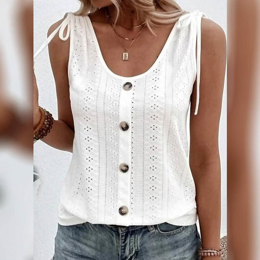 Damen Tanktop Einfarbig Knopf U-Ausschnitt