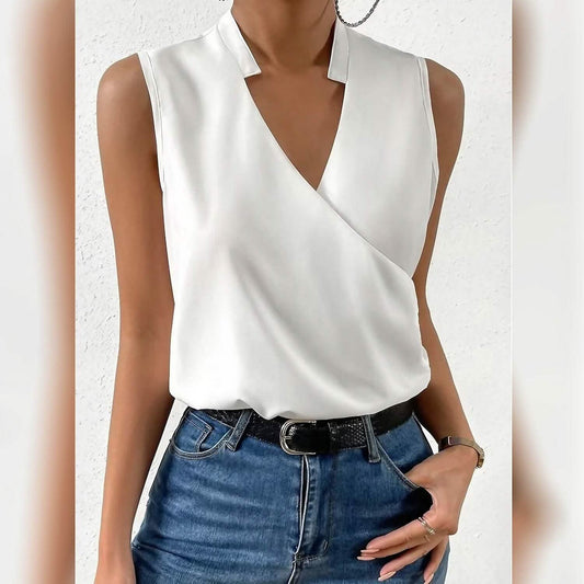 Damen Tanktop Einfarbig Ärmellos V-Ausschnitt
