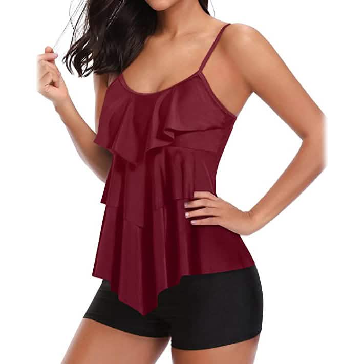 Damen Tankini Zweiteiliger Figurformender Badeanzug