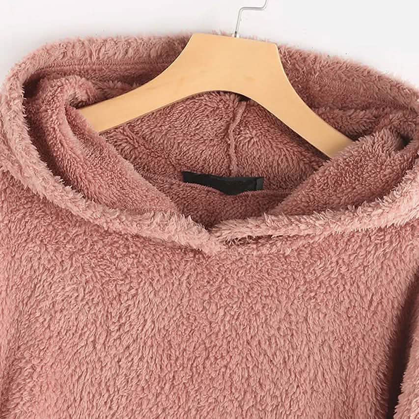 Damen Teddyfell Mantel Katze Tier Vordertasche Hoodies