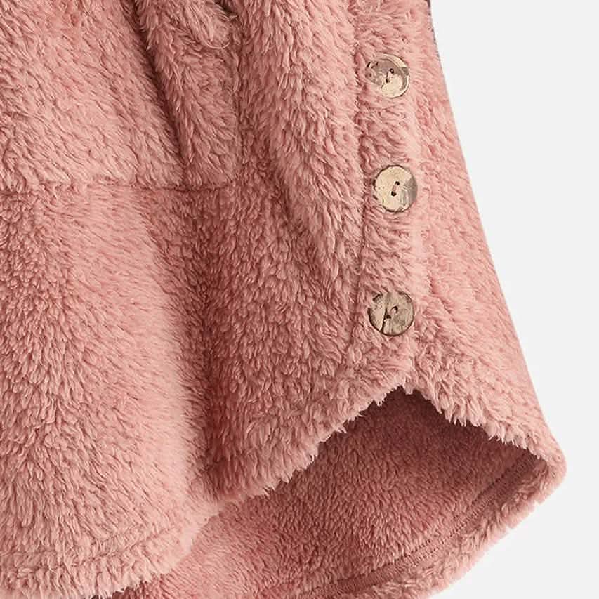 Damen Teddyfell Mantel Katze Tier Vordertasche Hoodies