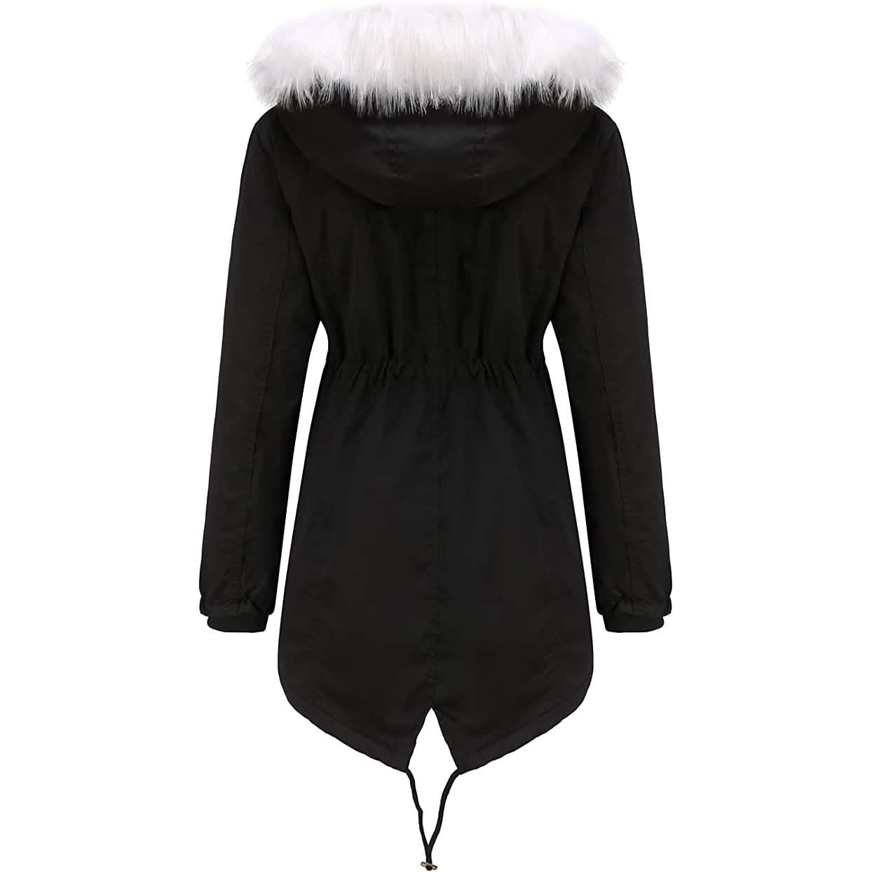 Damen dicker warmer Fleece-gefütterter Wintermantel Jacke Parka mit flauschiger Kapuze