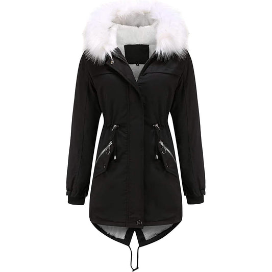 Damen dicker warmer Fleece-gefütterter Wintermantel Jacke Parka mit flauschiger Kapuze