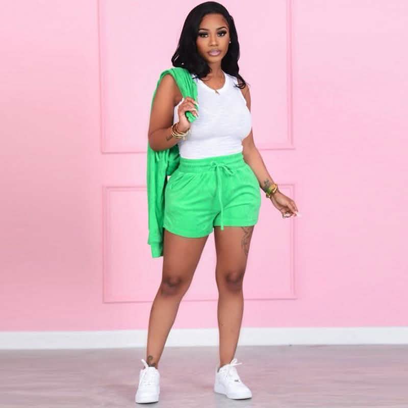 Damen-Trainingsanzüge Lässige Sportbekleidung Neon Zweiteilige Shorts-Sets