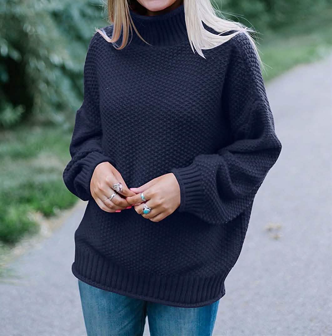 Damen Rollkragen Fledermausärmel Locker Oversized Grob Gestrickter Pullover Sweater Jumper Oberteile