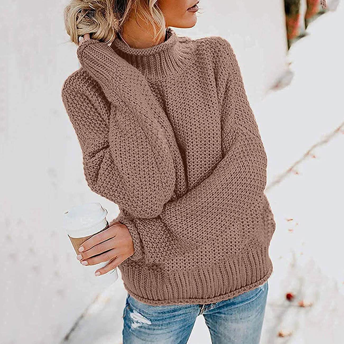 Damen Rollkragen Fledermausärmel Locker Oversized Grob Gestrickter Pullover Sweater Jumper Oberteile