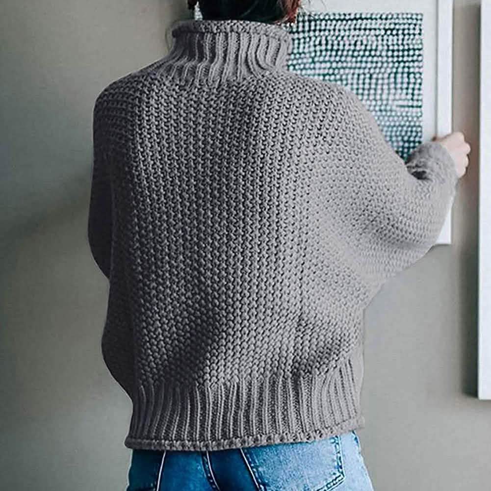 Damen Rollkragen Fledermausärmel Locker Oversized Grob Gestrickter Pullover Sweater Jumper Oberteile