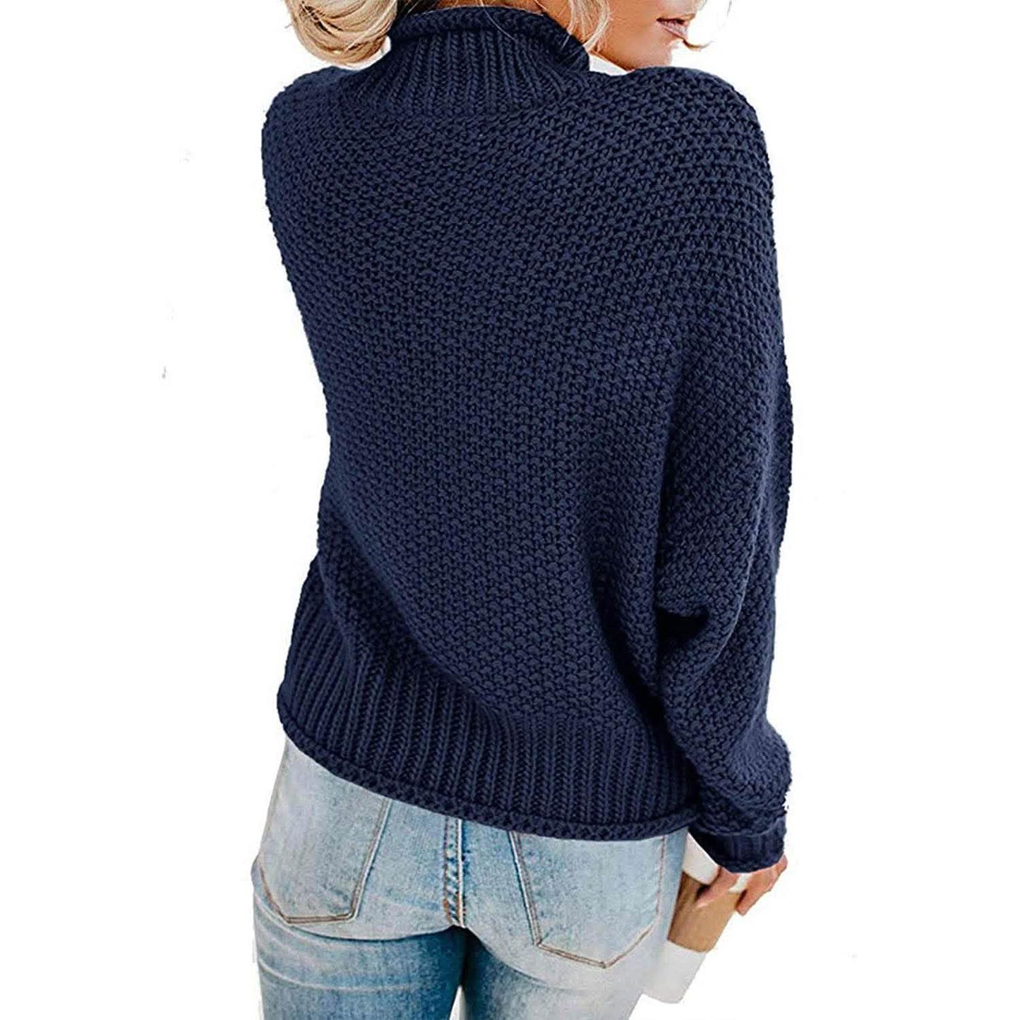 Damen Rollkragen Fledermausärmel Locker Oversized Grob Gestrickter Pullover Sweater Jumper Oberteile