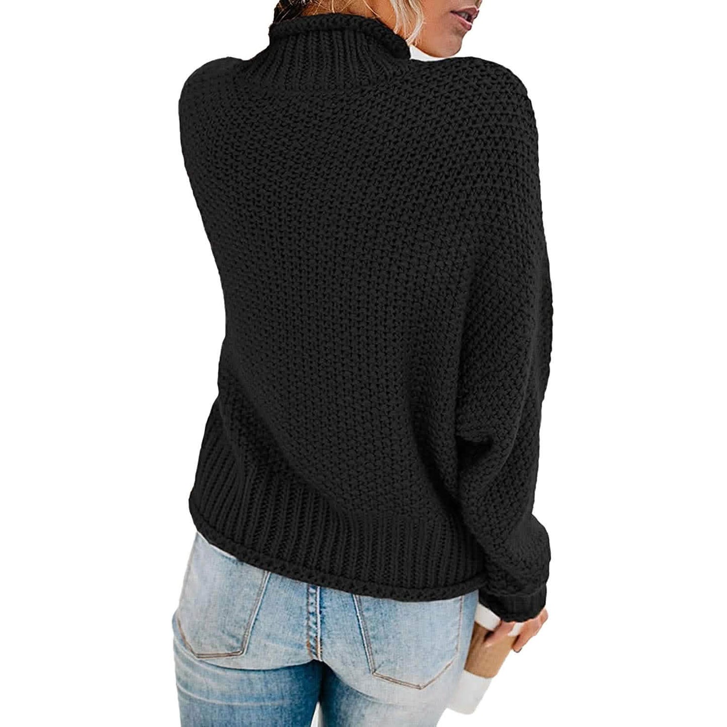 Damen Rollkragen Fledermausärmel Locker Oversized Grob Gestrickter Pullover Sweater Jumper Oberteile