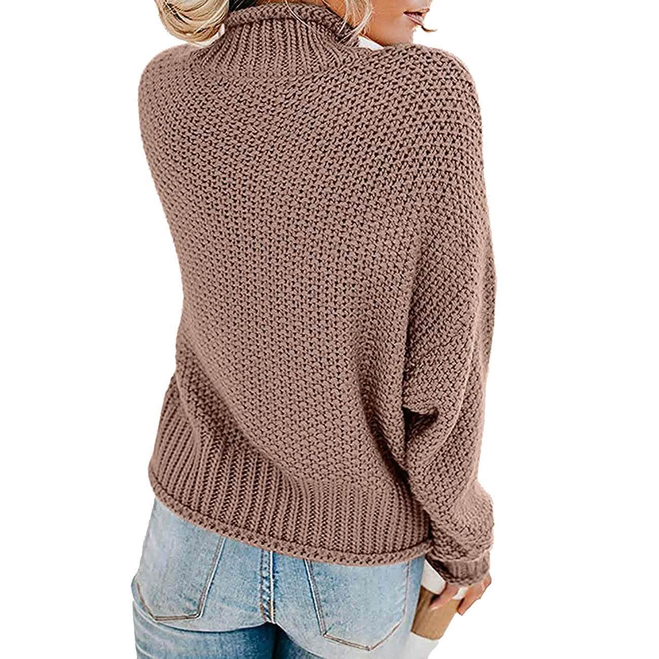 Damen Rollkragen Fledermausärmel Locker Oversized Grob Gestrickter Pullover Sweater Jumper Oberteile
