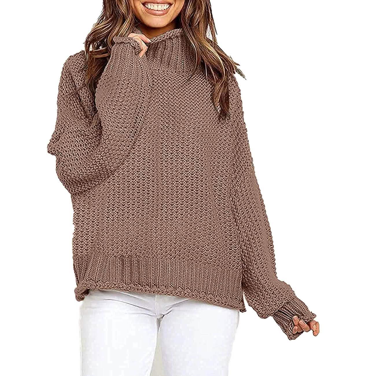 Damen Rollkragen Fledermausärmel Locker Oversized Grob Gestrickter Pullover Sweater Jumper Oberteile