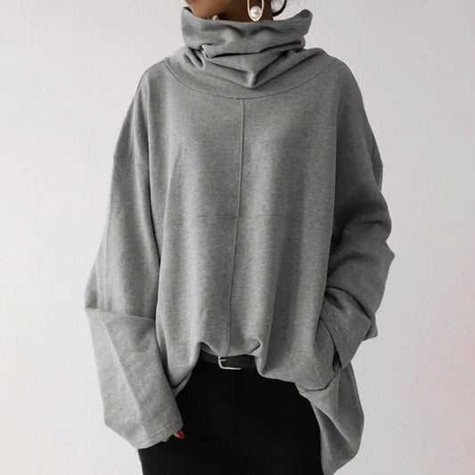 Damen Rollkragenpullover mit weiten Ärmeln, unifarben, locker geschnitten