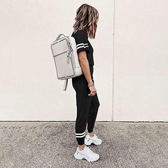 Damen Zweiteilige Outfits Freizeit-Trainingsanzüge Kurzarm-Sweatsuits mit Taschen