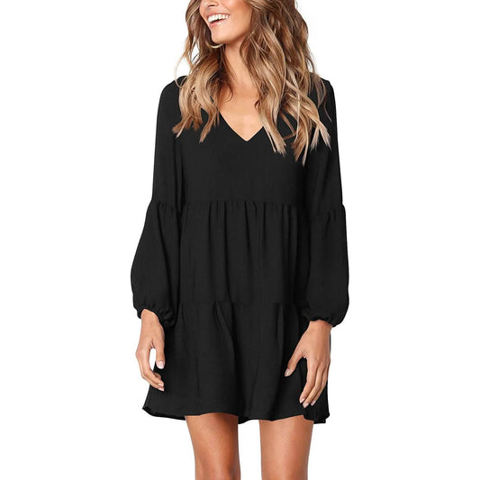 Damen V-Ausschnitt Casual Loose Kleid