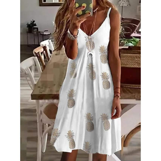 Damen-V-Ausschnitt-Freizeit-Trägerkleid