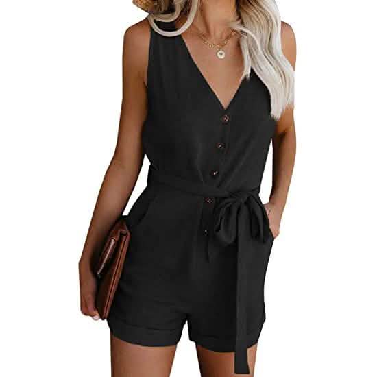 Damen Jumpsuits mit V-Ausschnitt, ärmellos, leger