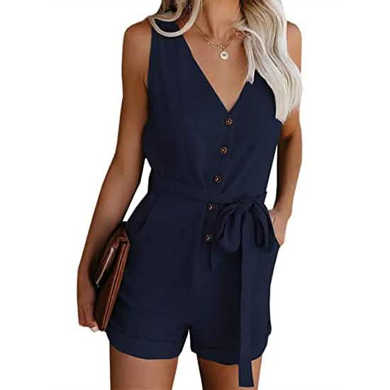 Damen Jumpsuits mit V-Ausschnitt, ärmellos, leger