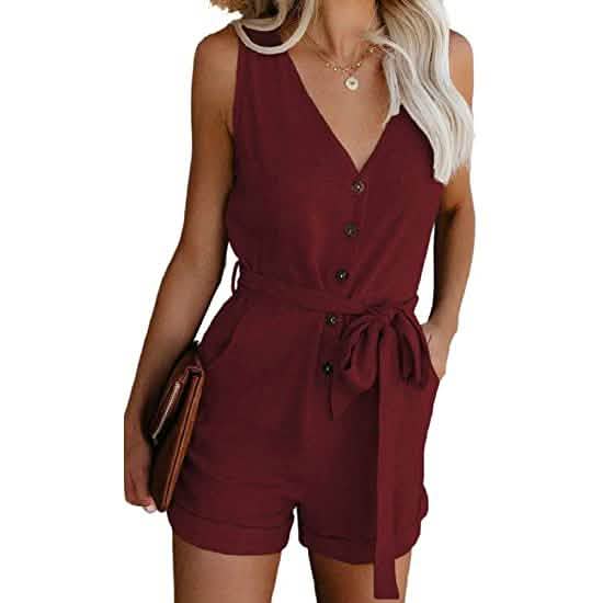 Damen Jumpsuits mit V-Ausschnitt, ärmellos, leger
