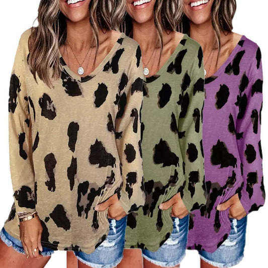 Damen-V-Neck-Top mit Leopardenmuster-Design