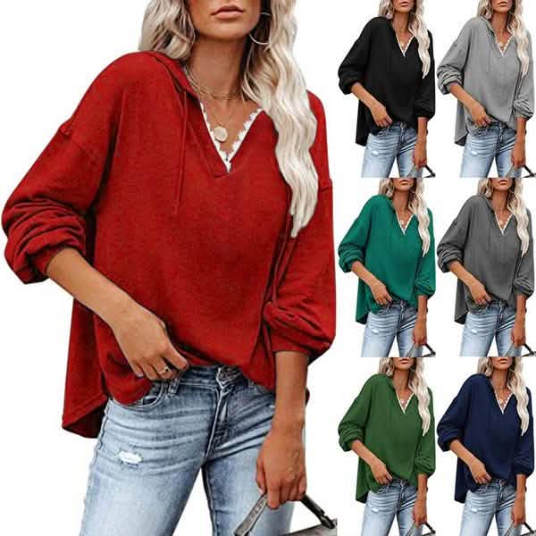 Damen V-Ausschnitt Pullover Hoodie